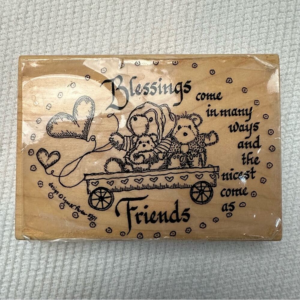 Hampton Art Rubber Stamp Mounted Wooden blessings come as friends